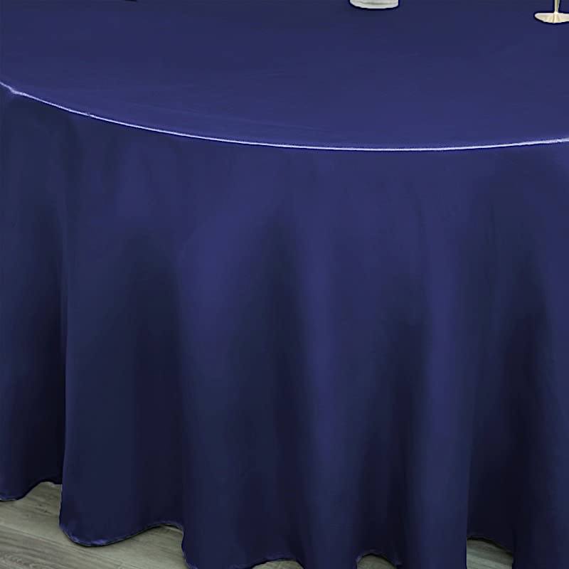 Balsacircle 120 Inch Navy Blue Satin Round Tablecloth Table Cover Linens For Wedding Table Cloth Party Reception Events Kitchen